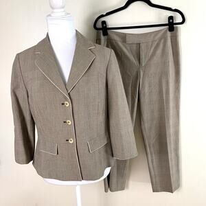 Vintage Nine West Size 8 Pant Suit w Blazer Jacket Brown Plaid Ankle Cropped